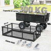 Carrello da Giardino in Acciaio da 114L con Sacca Portaoggetti e Pareti Rimovibili, 105x51x54 cm, Nero