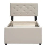 Letto imbottito con letto estraibile, 90×200 cm, senza materasso, Beige