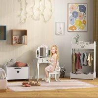 Toeletta per Bambini con Sgabello, Tavolo Trucco con Triplo Specchio e Cassetto, 63x40x85.5cm, Bianco