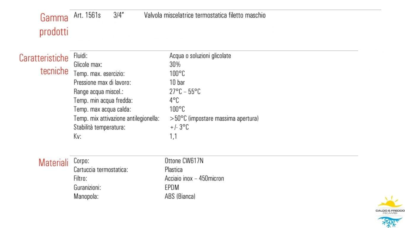 Valvola miscelatrice termostatica impianti solari da 3/4" maschio 1561s
