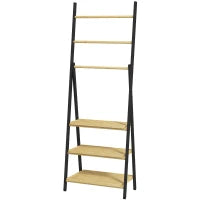 Portasciugamani Pieghevole con 3 Barre e 3 Ripiani, in Bambù e Acciaio, 53x31x153 cm, Nero e color Legno