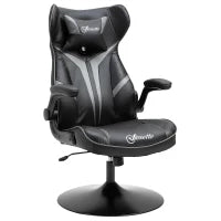 Poltrona da Gaming Girevole a 360° Ergonomica con Altezza Regolabile, Braccioli Ribaltabili e Cuscino Poggiatesta, 67x70x106-112 cm, Grigio Chiaro e Nero