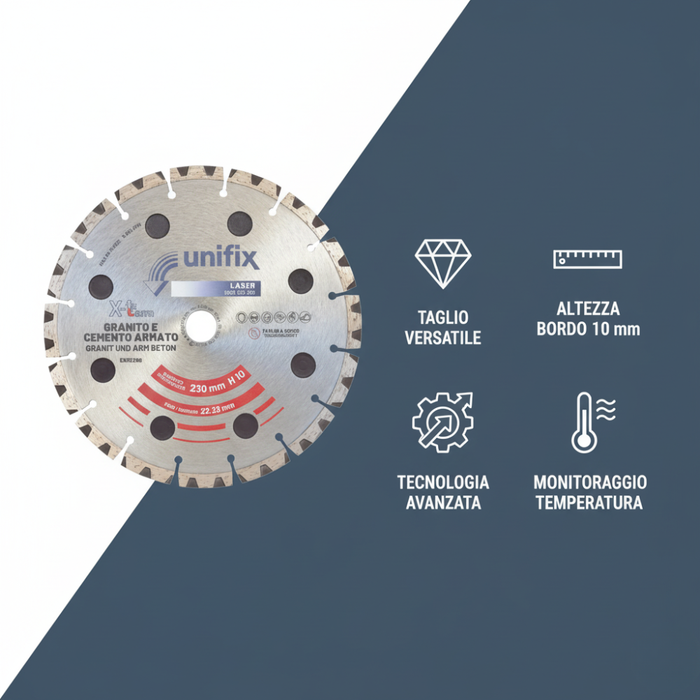 Disco diamantato x-term laser per taglio di materiali duri Ø 230 h 10 x 2,5 mm