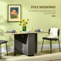 Tavolo Pieghevole da Pranzo in Truciolato con 2 Cassetti, 1 Armadietto, max. 6 Persone, 140x76x76 cm