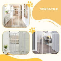 Cancelletto per Cani a 3 Pannelli Pieghevoli con Doppio Blocco, in Acciaio e Plastica, 206x120 cm, Bianco