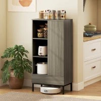 Credenza per Salotto Moderna con Porta Cassetto Ripiano Regolabile e 3 Scomparti Aperti 60x34x121 cm Naturale