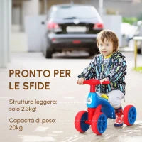 Bicicletta Equilibrio Senza Pedali Giochi con 4 Ruote per Bambini da 18-36 Mesi Blu e Rosso 57cm x 33.5cm x 42.5cm
