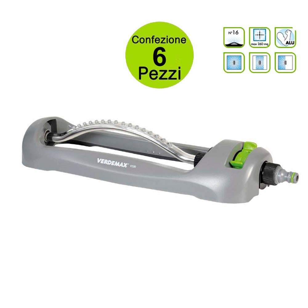 Multipack da 6 pz irrigatore oscillante per giardino 16 ugelli fino a 260 mq verdemax