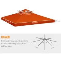 Copertura per Gazebo 3x3 m a 2 Livelli in Poliestere Resistente con 8 Fori di Drenaggio, Rosso Ruggine