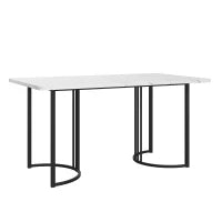 Tavolo da pranzo moderno 140 x 80 cm, con motivo marmo, struttura in metallo, per sala da pranzo e soggiorno, Bianco+Nero