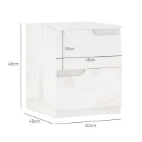 Comodino Moderno in Legno con 2 Cassetti e Design Lucido, 40x40x48 cm, Bianco