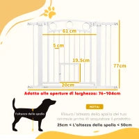 Cancellino per Cani Regolabile da 76-104 cm, Cancelletto di Sicurezza Alto 77 cm con 2 Estensioni, Bianco