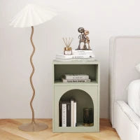 Set di 2 comodini, tavolo da notte con scomparti aperti, design arrotondato, 40 x 30 x 60 cm, verde chiaro