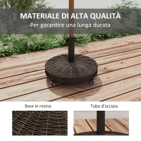 Base per Ombrellone da Giardino Rotonda a 4 Ruote con Freni, in Acciaio e Resina, Ø52x41 cm, Bronzo e Nero