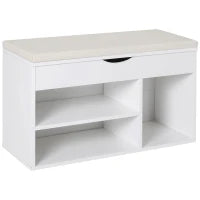 Panca Scarpiera, Mobile Portascarpe Salvaspazio con Sedile Imbottito Ribaltabile da Ingresso Legno, 80x30x47cm, Bianco