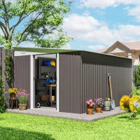 Casetta da Giardino con Porta Scorrevole, in Acciaio, 345x280.5x169-201cm, Grigio