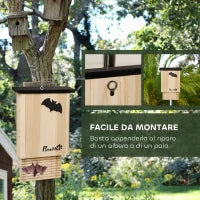 Set di 3 Casette per Pipistrelli in Legno di Abete per Esterni, 25x6x37.5 cm, Legno Naturale