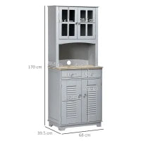 Credenza Alta per Cucina in Legno in Stile Classico, Grigio, 68x39.5x170cm