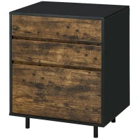 Cassettiera con 3 Cassetti in Truciolato dallo Stile rustico, 60x45x75cm, Marrone e nero