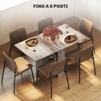 Tavolo a Ribalta con 2 Ripiani Inferiori per 6 Persone Max, in Legno 140x75x74 cm, Grigio