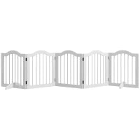Cancello per Cani, 5 Pannelli, Pieghevole, Flessibile, Legno Massello e MDF, 254.5x29.5x61 cm, Bianco