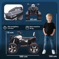 Quad Elettrico per Bambini 3-5 Anni a 12V con Fari e Pedale, Presa USB per Musica, Bianco