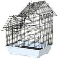 Gabbia per Uccelli in Metallo con Maniglia, Vassoio Estraibile, Pioli e Altalena, 39x33x47cm, Bianco