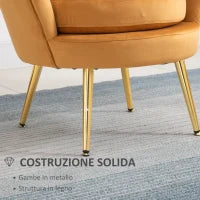 Poltrona a Conchiglia, Poltroncina Vintage, Poltroncina da Camera e Salotto, Design Elegante, con Schienale Alto, 76x67x74cm, Giallo