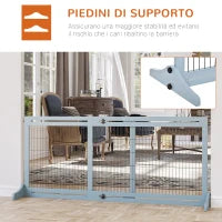 Cancellino per Cani Estensibile da Interno in Legno e Acciaio, 104-183x36x69cm, Blu-grigio