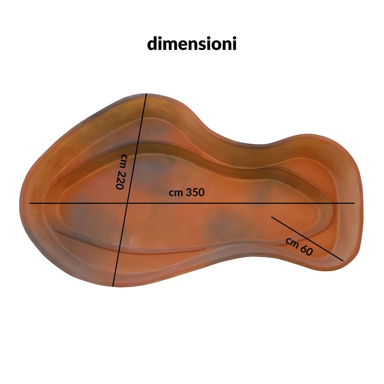 Laghetto da giardino in vetroresina modello laguna cm 350x220xh 60