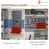 DURHAND 44PZ Contenitore Portautensile Scatole Regolabili e Rimovibile, Montaggio a Muro, PP, Rosso Grigio, 54x22x95cm