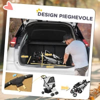 Passeggino per Cani Pieghevole con 3 Reti e Cerniera, in Ferro e Tessuto Oxford, 75x46x94 cm, Grigio