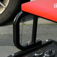 Sgabello da Officina Imbottito con Ruote e Vassoio Porta Attrezzi in Acciaio e PU, 38x35x37cm, Rosso