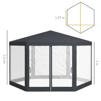 Gazebo da Giardino Esagonale con Doppio Ingresso, in Metallo e Poliestere, 3.94x3.94x2.5 m, Grigio