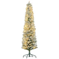 Albero di Natale Innevato con 329 Rami e Luci LED Bianche, in Plastica e Metallo, Ø52x180 cm, Verde