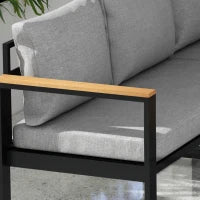 Salotto da Giardino con 2 Divanetti, Seduta Angolare e Tavolino con Piano a Doghe, Grigio