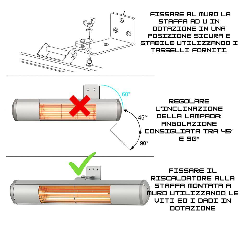 Riscaldatore elettrico infrarossi kemper 65437kw20 2000w per esterni