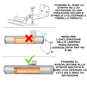 Riscaldatore elettrico infrarossi kemper 65437kw20 2000w per esterni