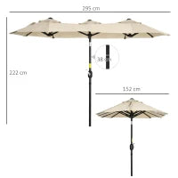 Ombrellone da Giardino Doppio Inclinabile con Apertura a Manovella, 295x152x222 cm, Cachi