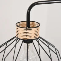 Lampada da Terra di Design Stile Industriale in Metallo e Rattan, Illuminazione Casa e Ufficio, 44x34x154cm, Nero