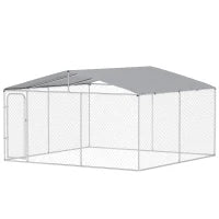 Kennel per Cani in Metallo con Tettuccio in Tessuto Oxford e Porta con Blocco, 4x4x2.3m