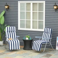 Sedia Sdraio per Esterni da 2 Pezzi Pieghevole e Reclinabile, Lettino Prendisole con Cuscino Imbottito, Blu e Bianco