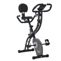 Cyclette Pieghevole con Schienale, Bande Elastiche e 8 Livelli di Resistenza Regolabile, Cyclette da Casa Silenziosa con Display LCD, Sensore di Frequenza Cardiaca, Porta Cellulare e Ruote