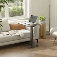 Scrivania con Altezza Regolabile, con 4 Ruote, a Forma di C, 65 cm x 48 cm x 70-110 cm, Nero