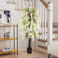 Pianta Artificiale Glicine Bianco Finto con Vaso per Interni ed Esterni, Bianco e Verde Ø18 x 165cm