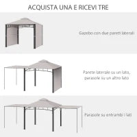 Gazebo da Giardino 3x3 m con Tenda Parasole Laterale, Altezza 288 cm, Cachi