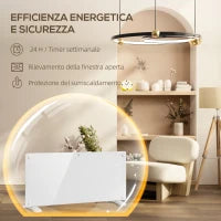 Riscaldatore a Convezione 2000W a Temperatura Regolabile con Telecomando e Timer, 87x21.5x44.5 cm, Bianco