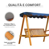 Dondolo da Giardino 3 Posti in Legno con Baldacchino 210x 130x 185cm