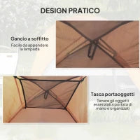 Tenda da Campeggio per 3 Persone Impermeabile con Tasca, Gancio per Lanterna e Borsa, 2x2x1.35m, Arancione