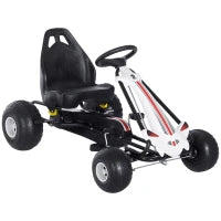 Go Kart a Pedali per Bambini 3-6 Anni con Sedile Regolabile, in Plastica e Ferro, 101.5x65.5x59.5 cm, Bianco e Nero